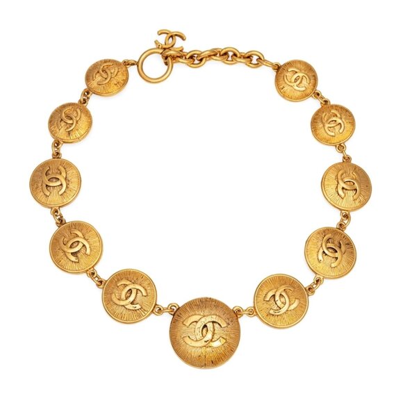 Authentic Vintage Chanel Engraved Metal CC Medallion Necklace. - Picture 1 of 4